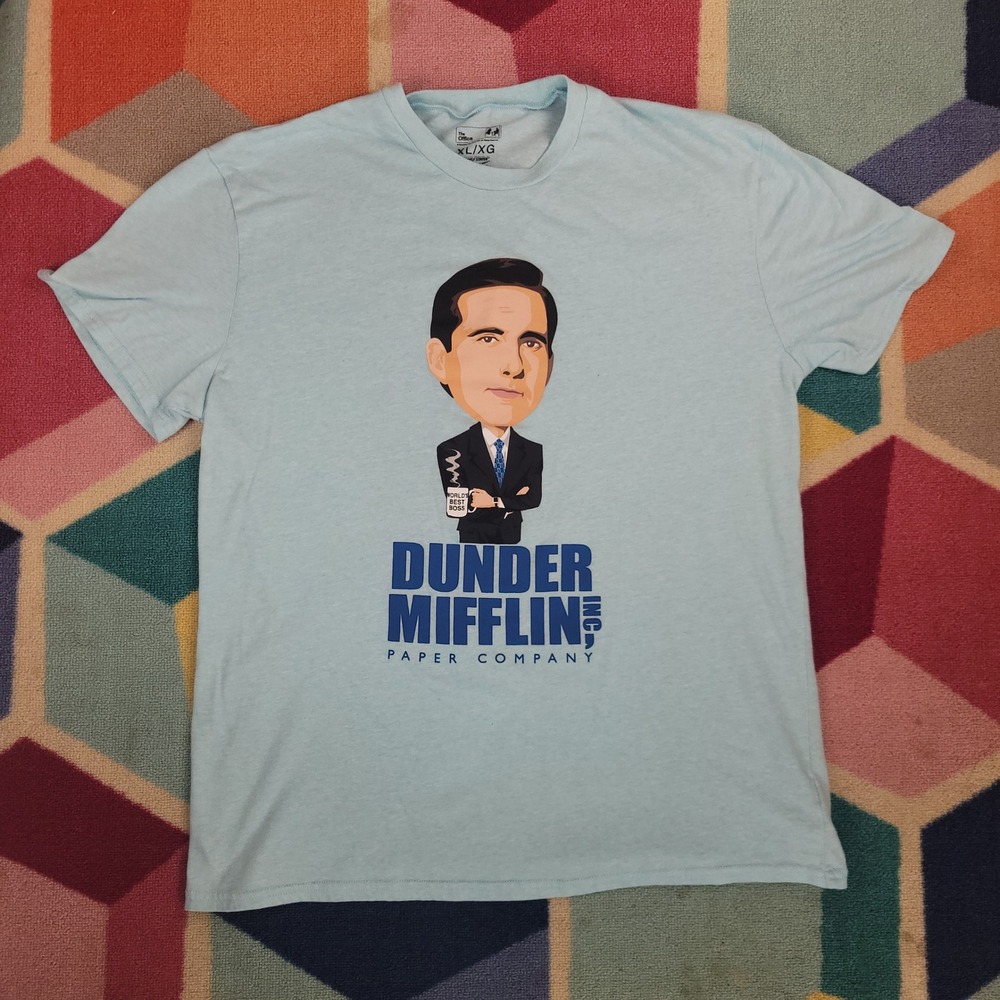 The Office Michael Scott Dunder Mifflin Graphic T-Shirt Light Blue Mens XL‎